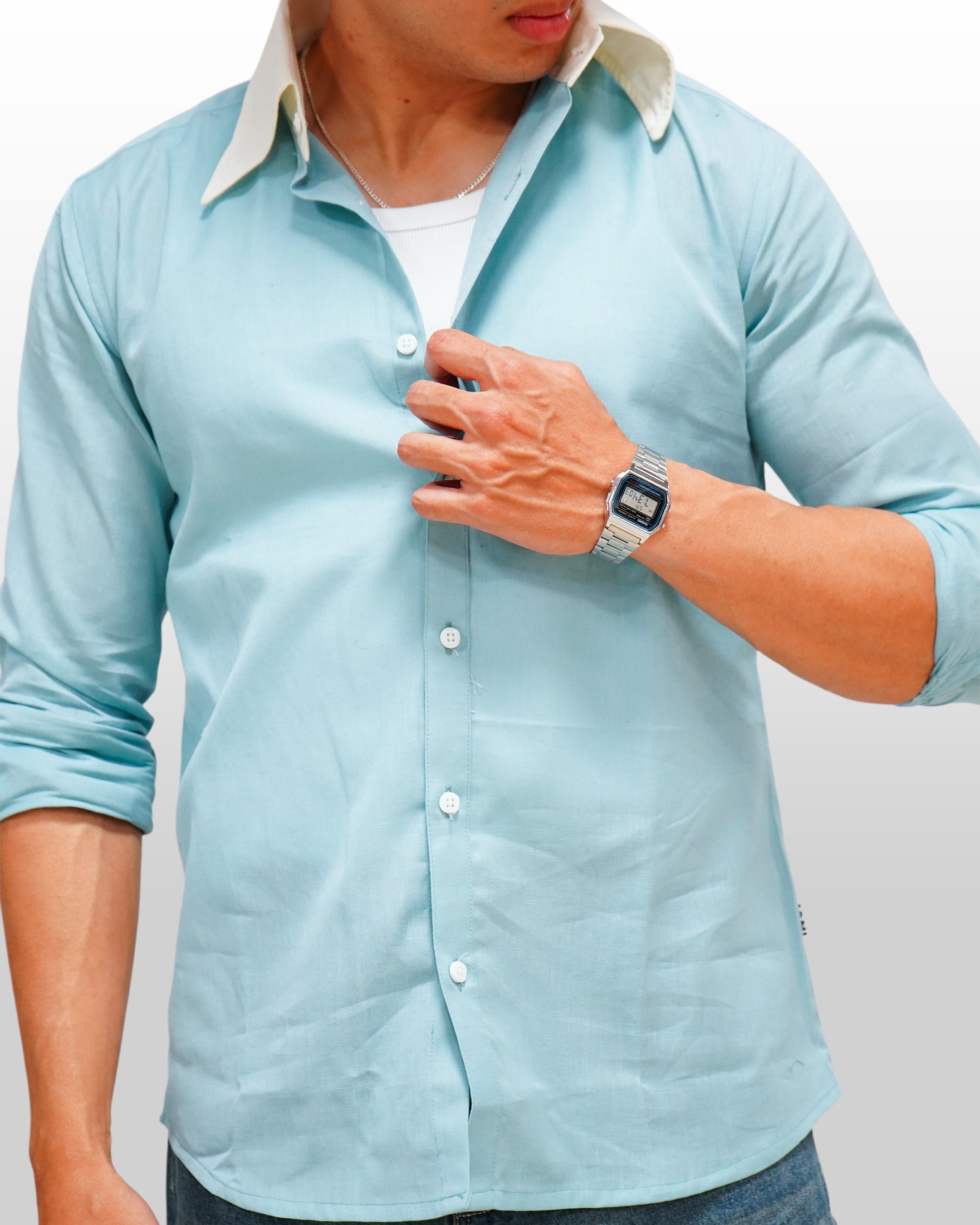 BLUE CONTRAST COLLAR SHIRT