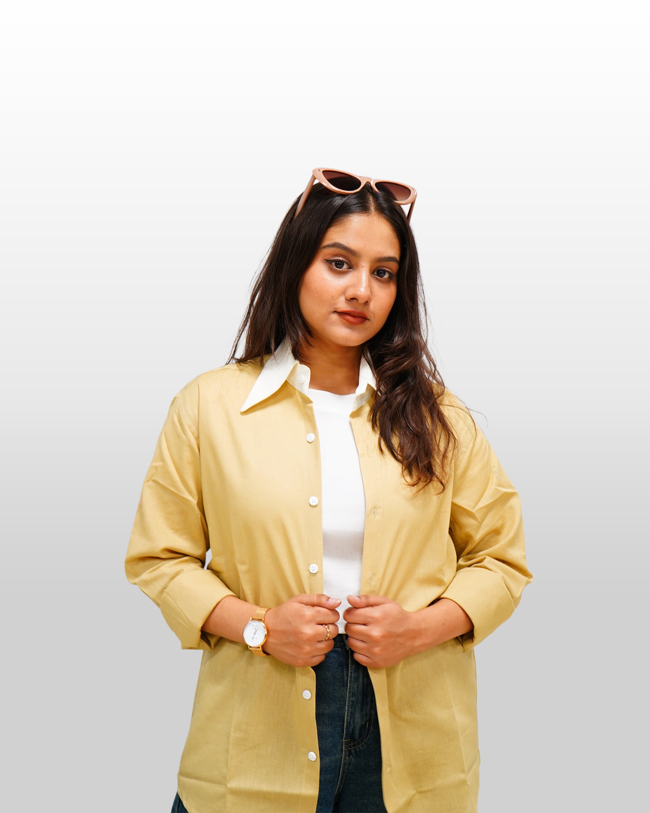 KHAKHI CONTRAST COLLAR SHIRT