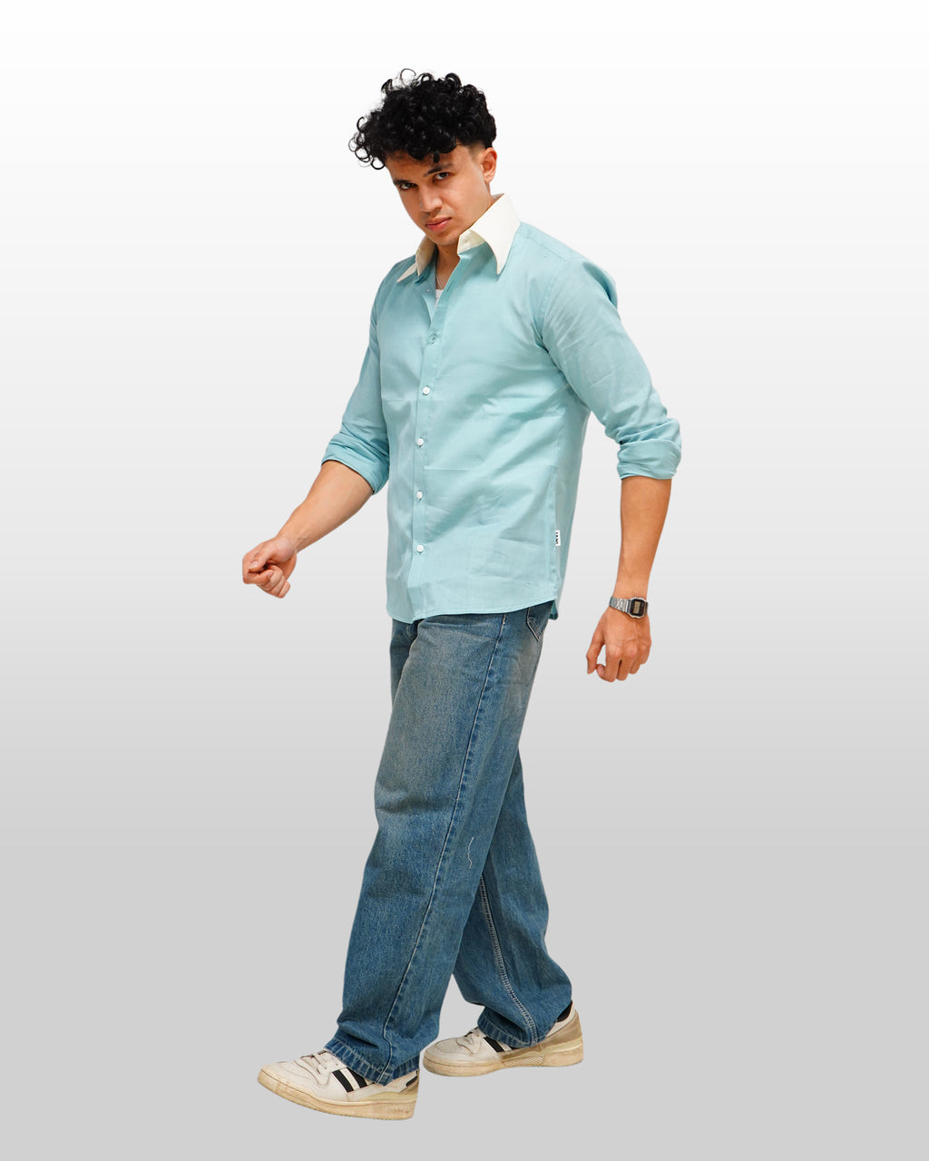 BLUE CONTRAST COLLAR SHIRT