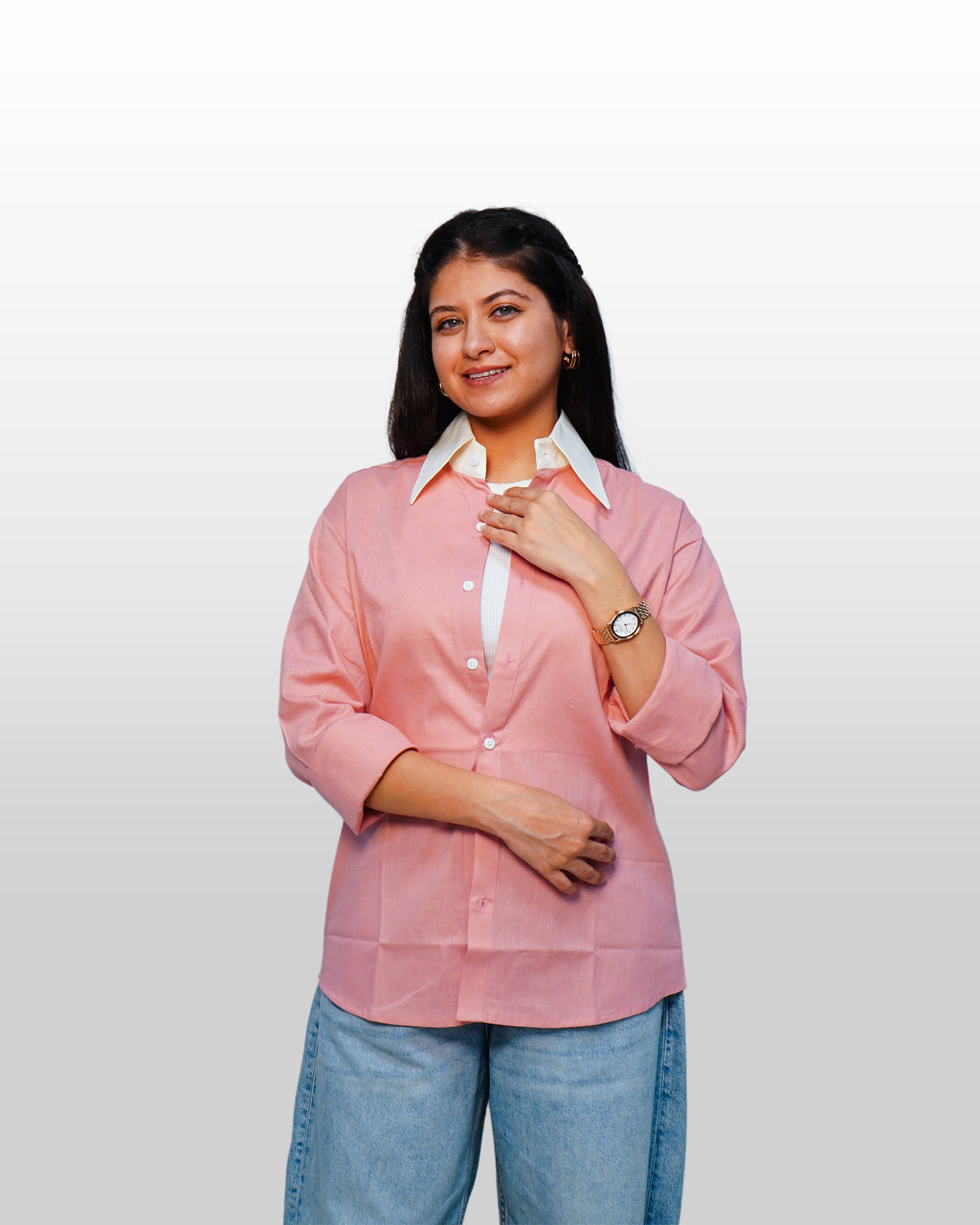 PINK CONTRAST COLLAR SHIRT