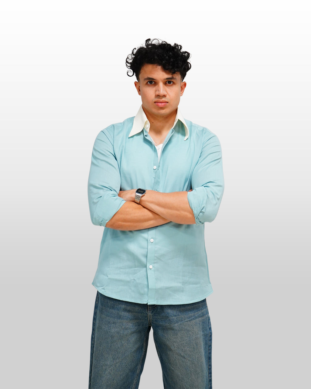 BLUE CONTRAST COLLAR SHIRT