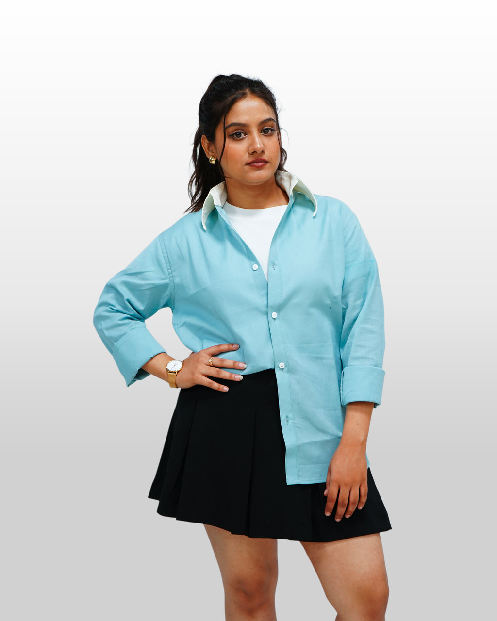 BLUE CONTRAST COLLAR SHIRT