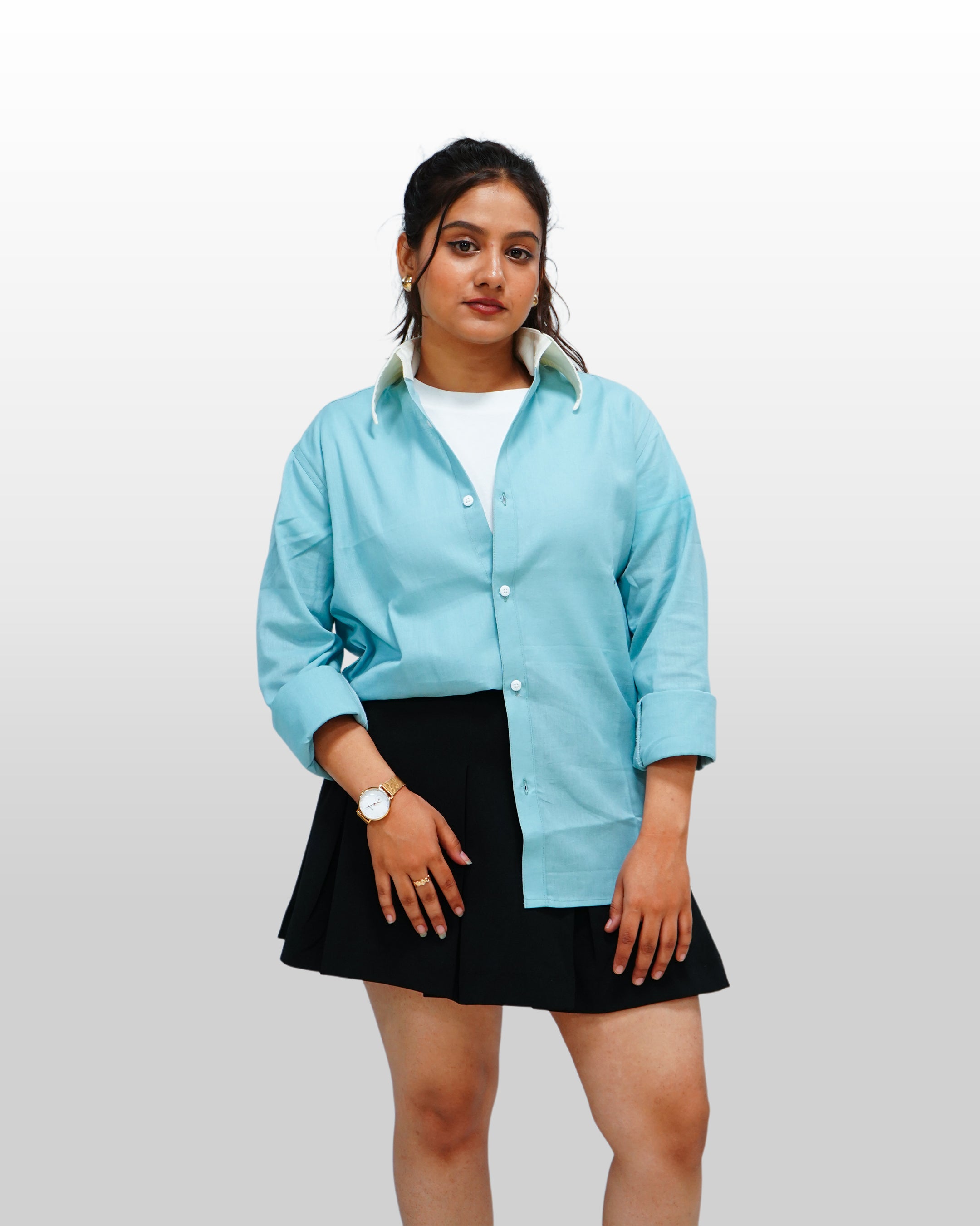 BLUE CONTRAST COLLAR SHIRT
