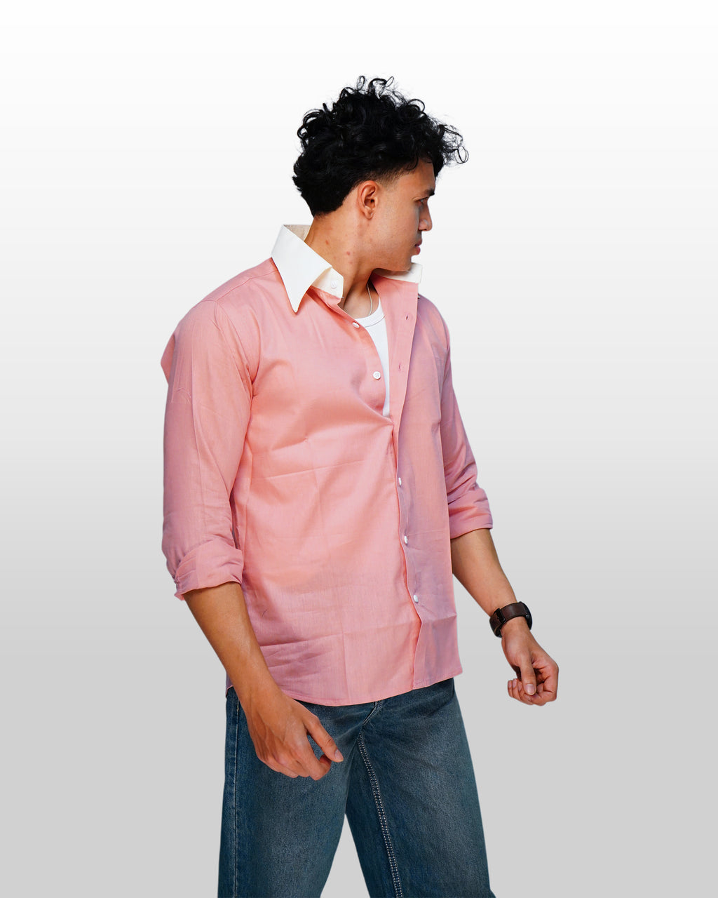 PINK CONTRAST COLLAR SHIRT
