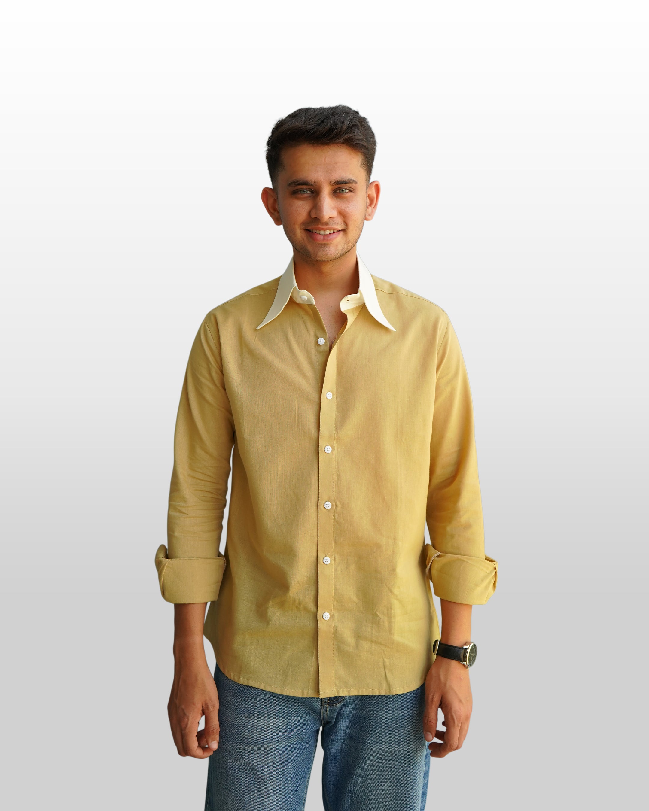 KHAKHI CONTRAST COLLAR SHIRT