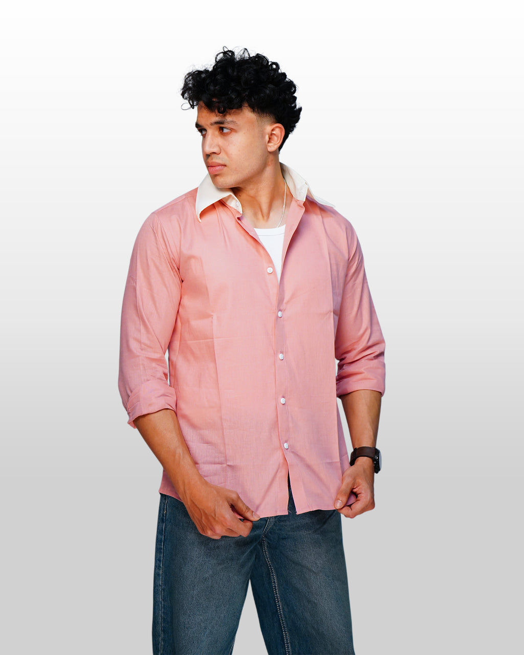 PINK CONTRAST COLLAR SHIRT